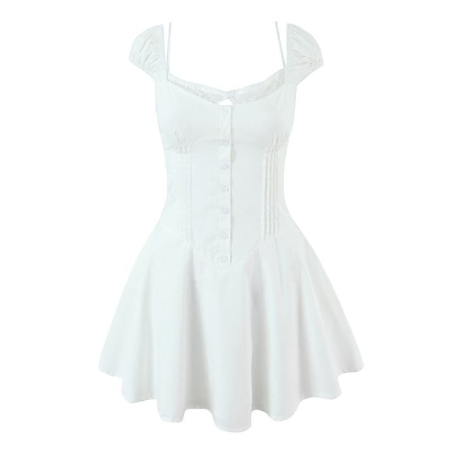 Ulark-Cap-Sleeve Square Neck Plain Mini A-Line Dress