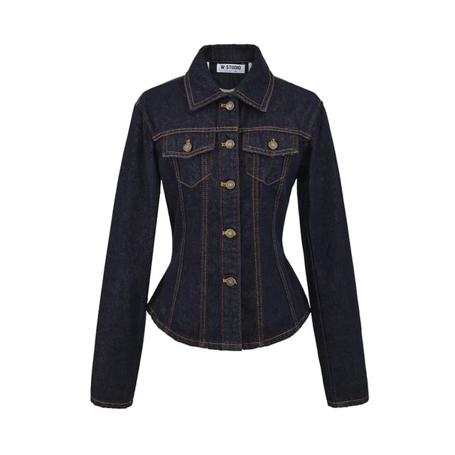Ulark-Collared Denim Button Up Jacket
