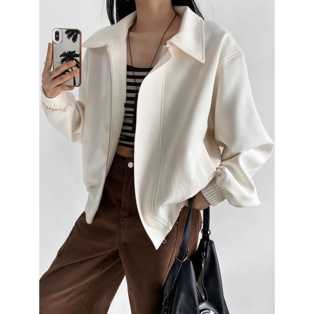 Ulark-Collared Zip-Up Plain Jacket