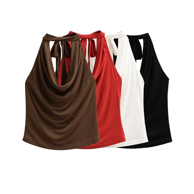 Ulark-Cowl Neck Plain Halter Top