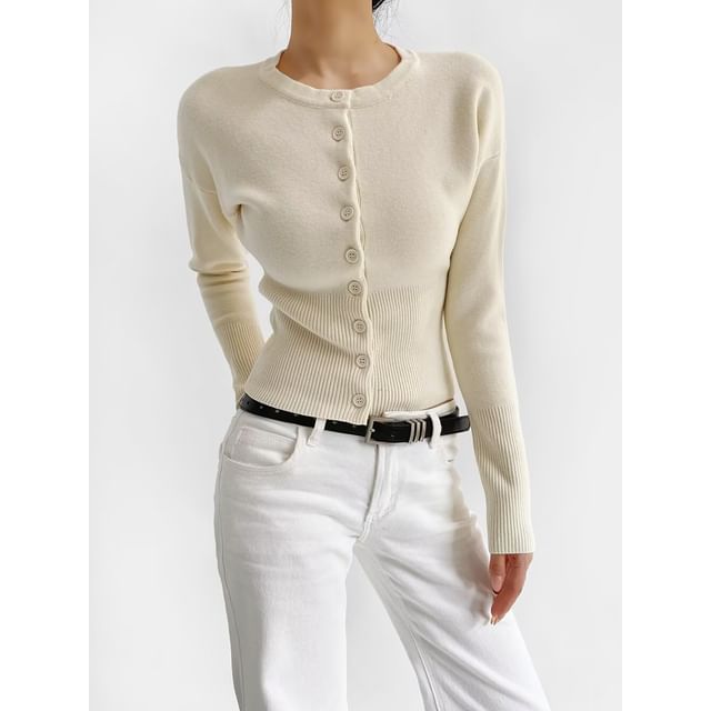 Ulark-Crew Neck Plain Cardigan