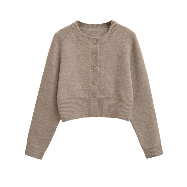 Ulark-Crew Neck Plain Cardigan