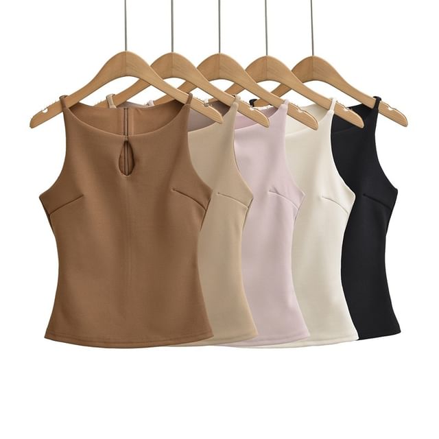 Ulark-Cutout Plain Crop Camisole Top