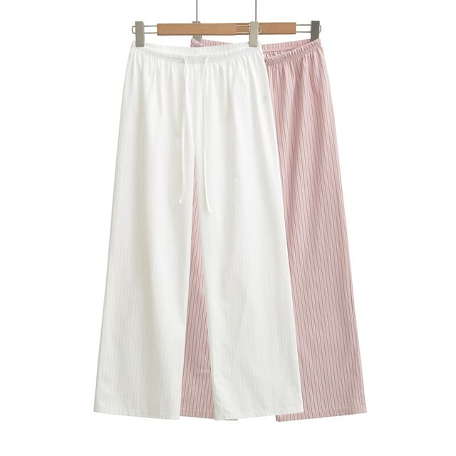 Ulark-Drawstring Waist Pinstriped Wide Leg Pants