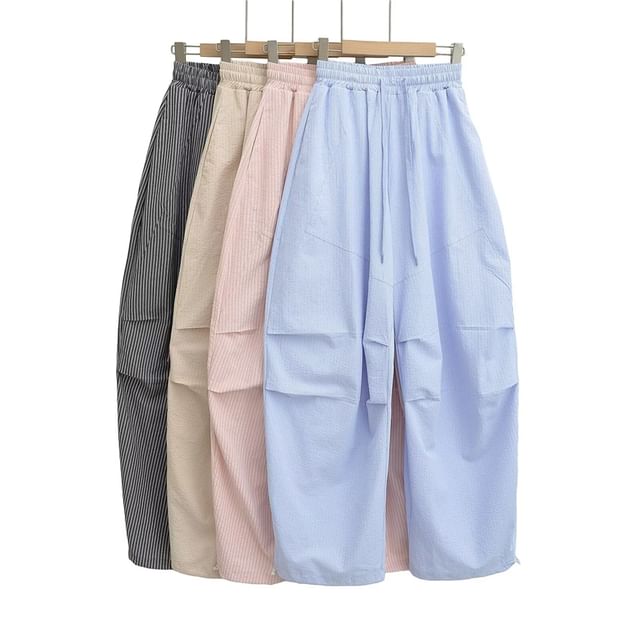 Ulark-Drawstring Waist Plain Baggy Pants