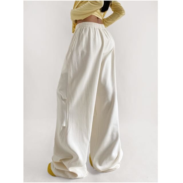 Ulark-Drawstring Waist Plain Baggy Sweatpants