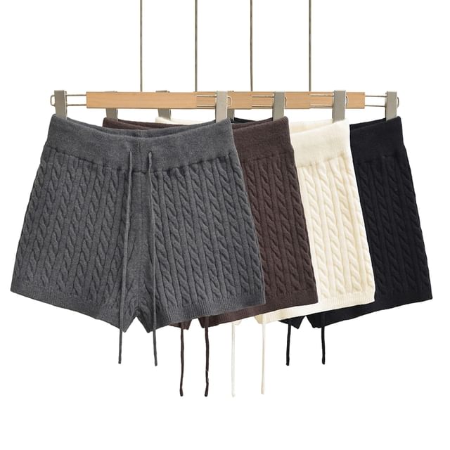 Ulark-Drawstring Waist Plain Cable Knit Shorts
