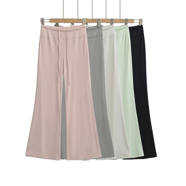 Ulark-Drawstring Waist Plain Flared Pants