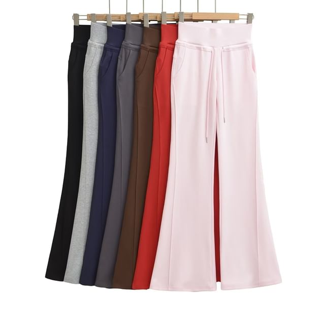 Ulark-Drawstring Waist Plain Flared Pants