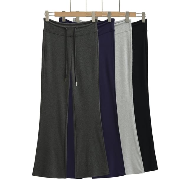 Ulark-Drawstring Waist Plain Flared Pants