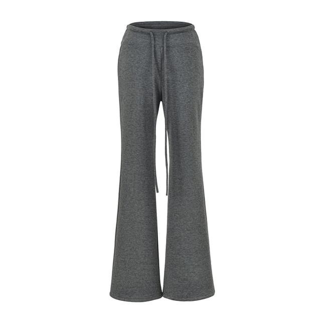 Ulark-Drawstring Waist Plain Fleece-Lined Flared Pants
