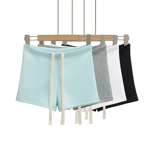 Ulark-Drawstring Waist Plain Hot Pants