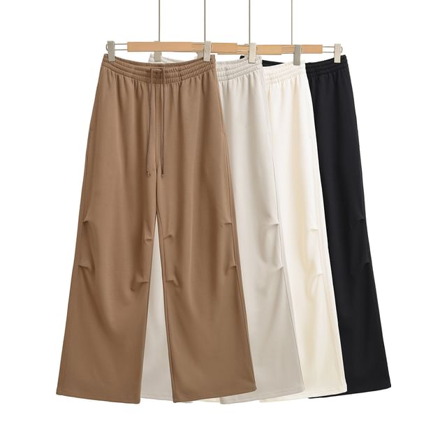 Ulark-Drawstring Waist Plain Loose Fit Pants