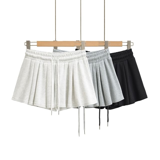 Ulark-Drawstring Waist Plain Mini A-Line Skort
