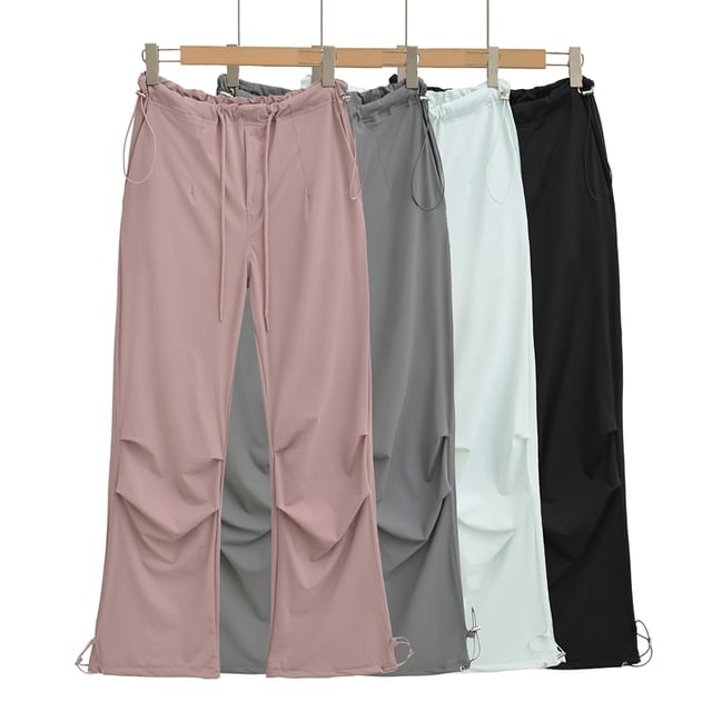 Ulark-Drawstring Waist Plain Ruched Loose Fit Pants