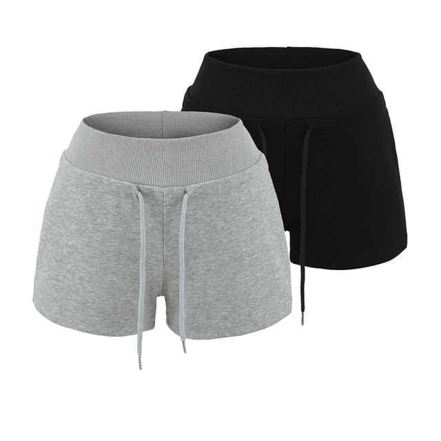 Ulark-Drawstring Waist Plain Shorts