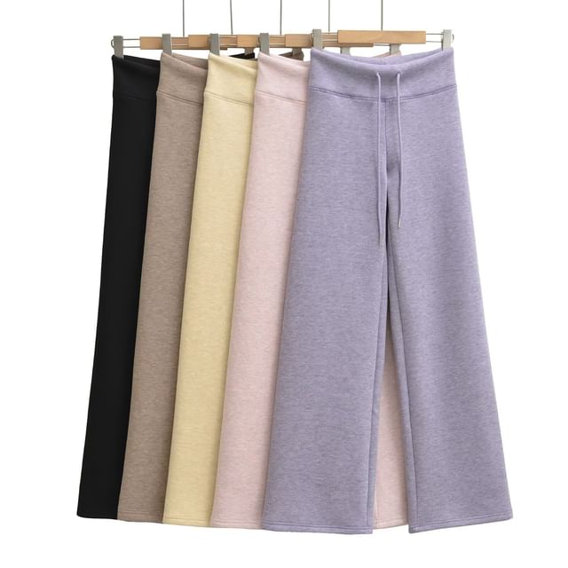 Ulark-Drawstring Waist Plain Straight Leg Sweatpants