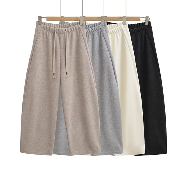 Ulark-Drawstring Waist Plain Velour Baggy Pants Various Designs
