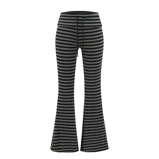 Ulark-Drawstring Waist Striped Flared Sweatpants