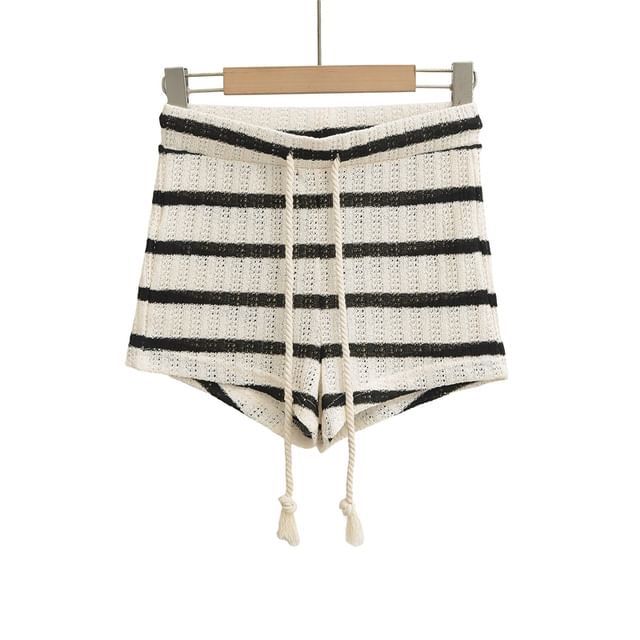 Ulark-Drawstring Waist Striped Shorts