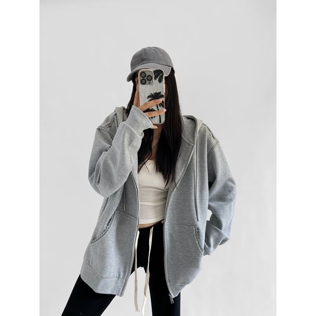 Ulark-Drawstring Zip Hoodie