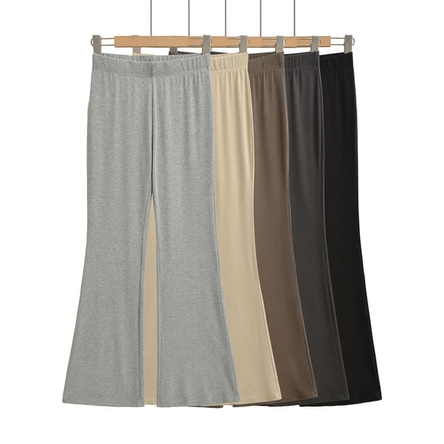 Ulark-Elastic Waist Plain Flared Pants