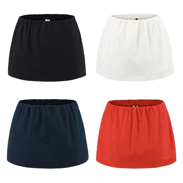 Ulark-Elastic Waist Plain Mini A-Line Skirt