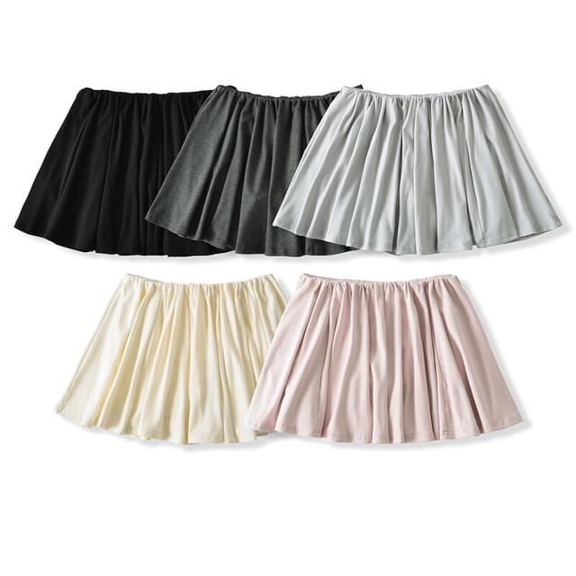 Ulark-Elastic Waist Plain Mini A-Line Skirt