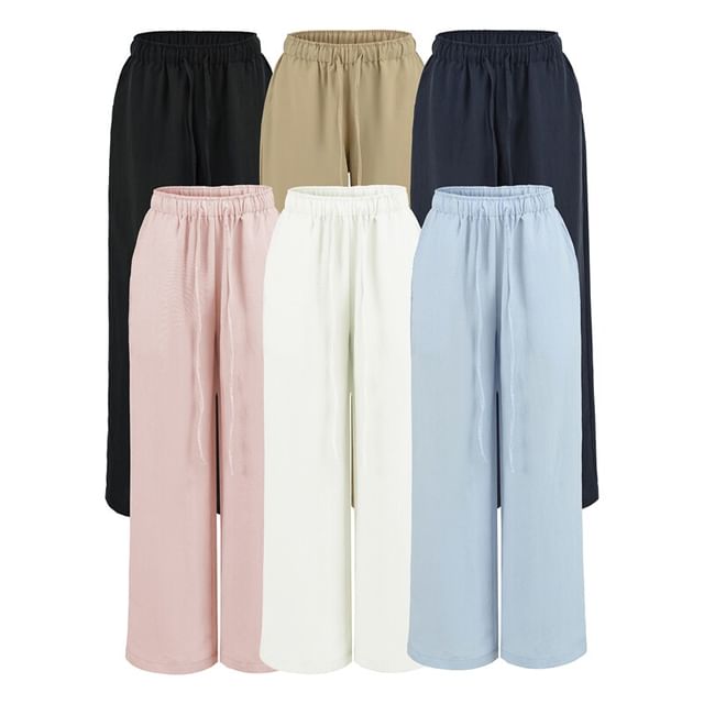Ulark-Elastic Waist Plain Straight Leg Pants
