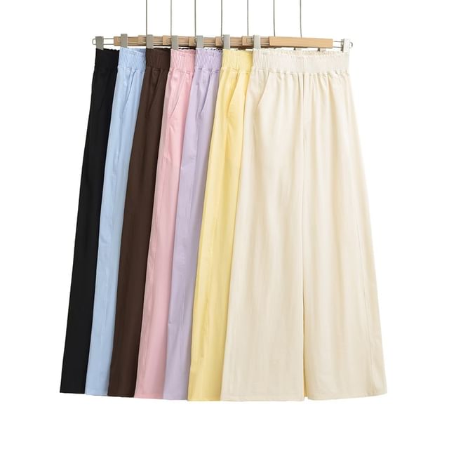 Ulark-Elastic Waist Plain Wide Leg Pants
