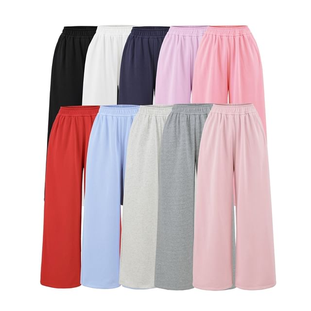 Ulark-Elastic Waist Plain Wide Leg Sweatpants