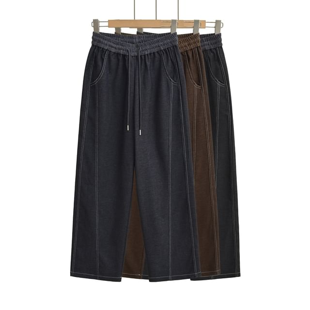 Ulark-Elastic Waist Washed Wide Leg Pants