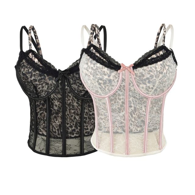 Ulark-Fishbone Lace Trim Camisole Top