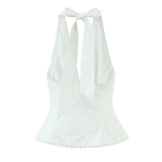 Ulark-Halter Neck Bowknot Camisole Top