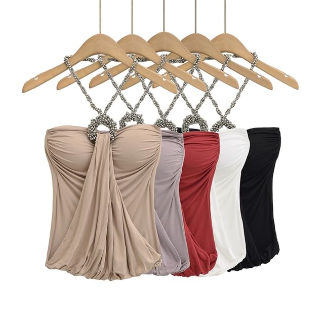 Ulark-Halter Neck Plain Twist Cami Top