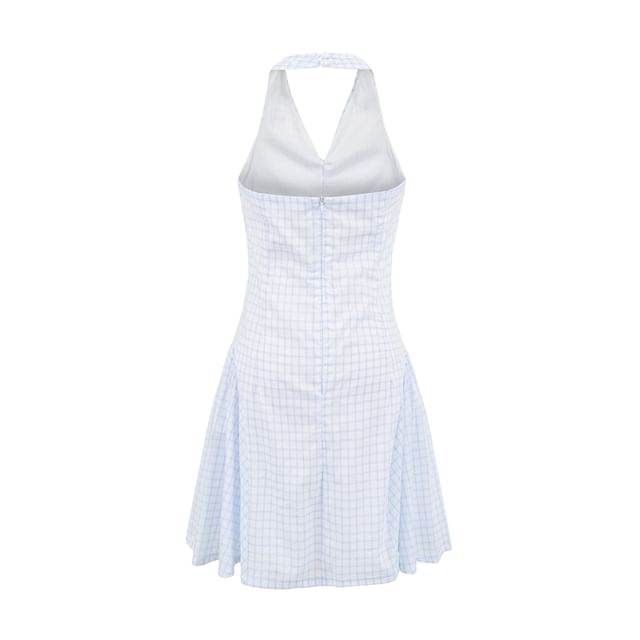 Ulark-Halter Neck Striped Mini A-Line Dress