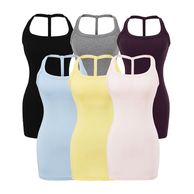 Ulark-Halter Scoop Neck Plain Mini Bodycon Dress