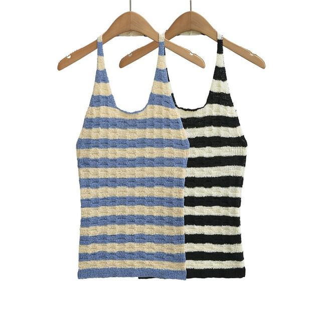 Ulark-Halter Striped Knit Top