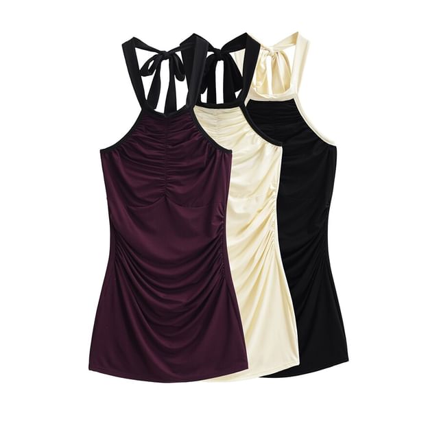 Ulark-Halter Two Tone Ruched Mini Sheath Dress