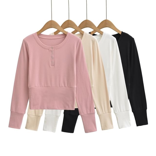 Ulark-Henley Plain Ribbed Sweatshirt