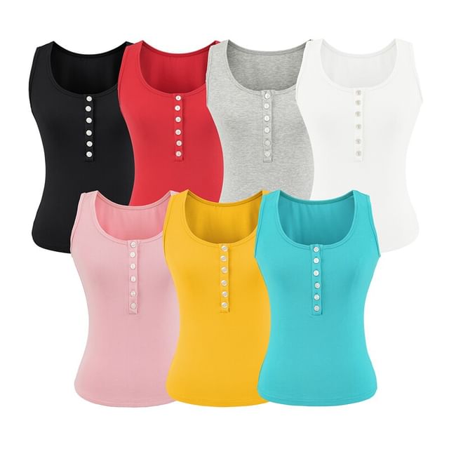 Ulark-Henley Plain Tank Top