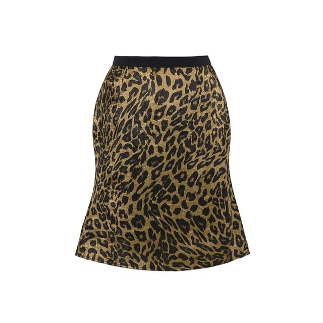 Ulark-High Rise Leopard Print Pencil Skirt