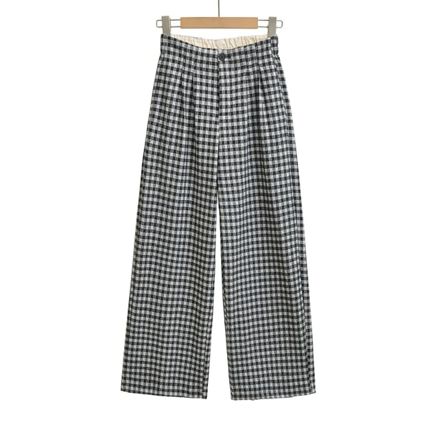 Ulark-High Rise Plaid Wide Leg Pants