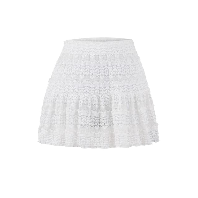 Ulark-High Rise Plain Lace Mini A-Line Skirt