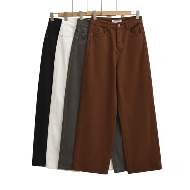 Ulark-High Rise Plain Wide Leg Jeans