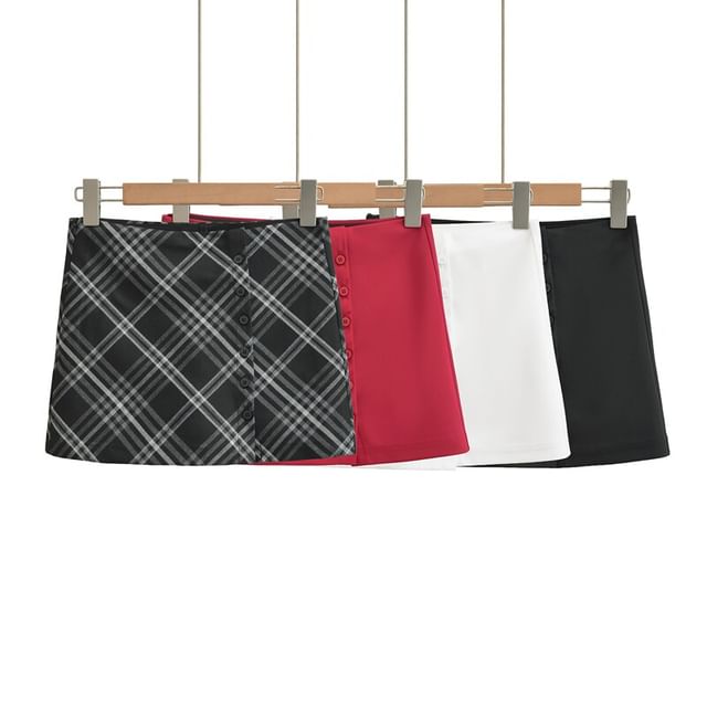Ulark-High Waist Button Up Mini A-Line Skirt