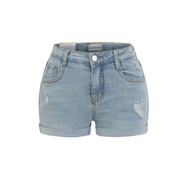 Ulark-High Waist Distressed Denim Shorts