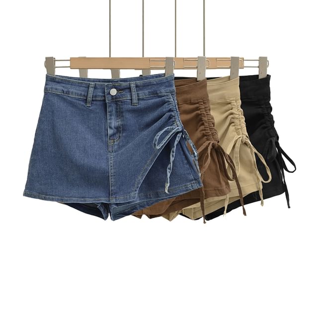 Ulark-High Waist Drawstring Mini Denim Skort