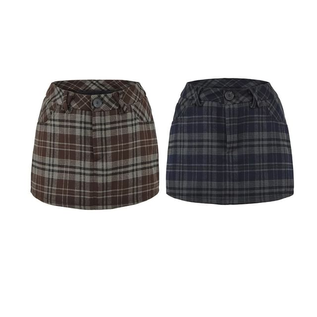 Ulark-High Waist Plaid Mini A-Line Skirt
