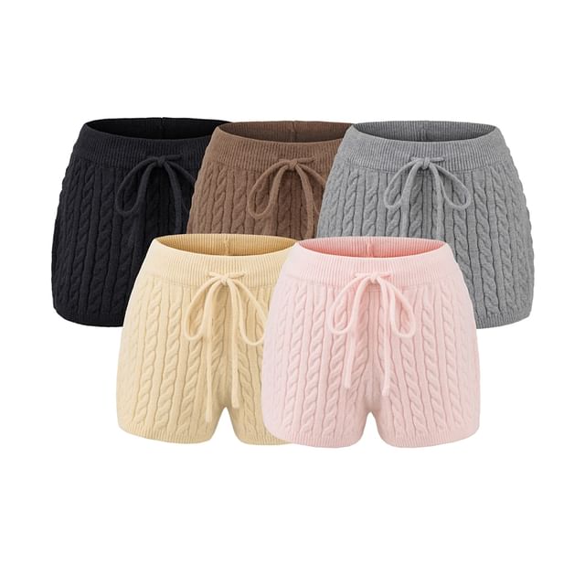 Ulark-High Waist Plain Cable Knit Shorts
